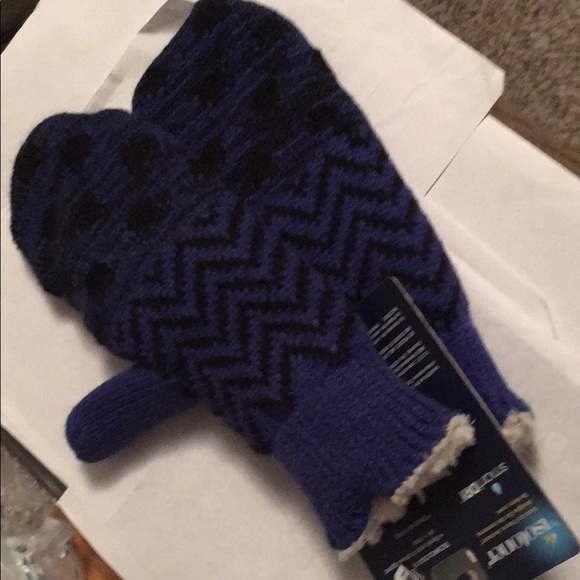 Isotoner Womens SmartDri Knitted Mittens- Blue - Picture 5 of 5